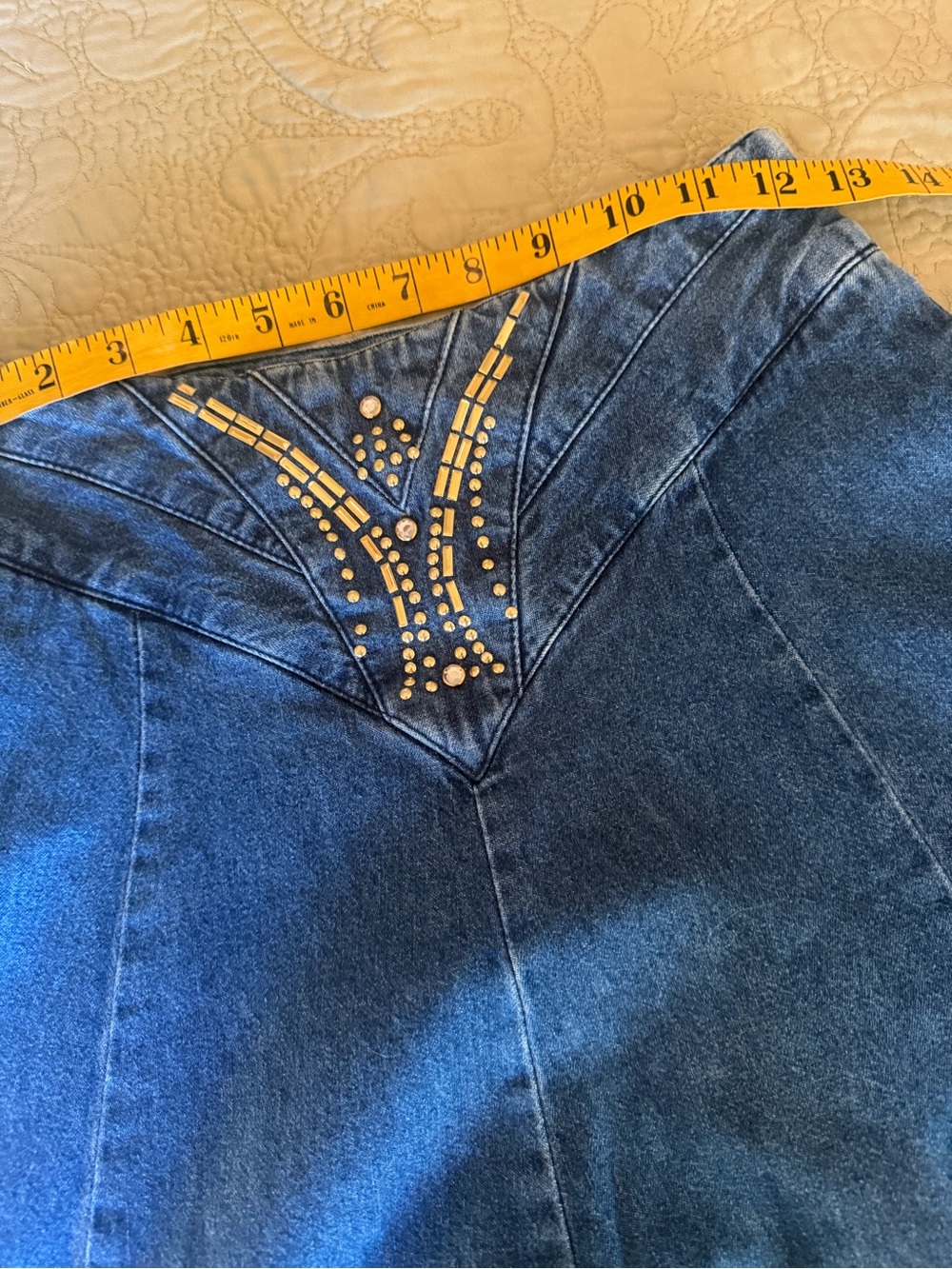 Vintage 80s/90s City Girl Sport Studded Western Denim Prairie Maxi Skirt, S - Picture 9 of 10